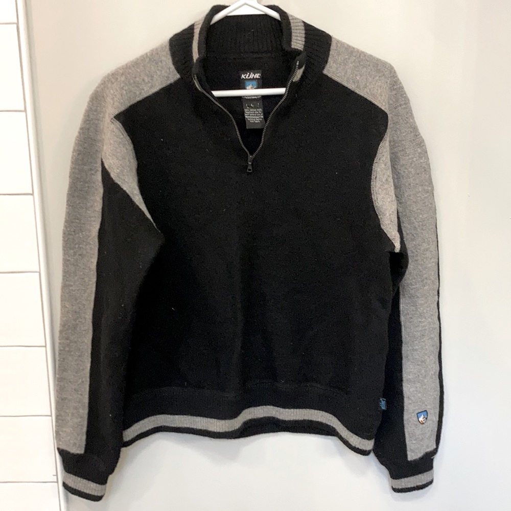 Kuhl merino wool pullover sweater black and gray